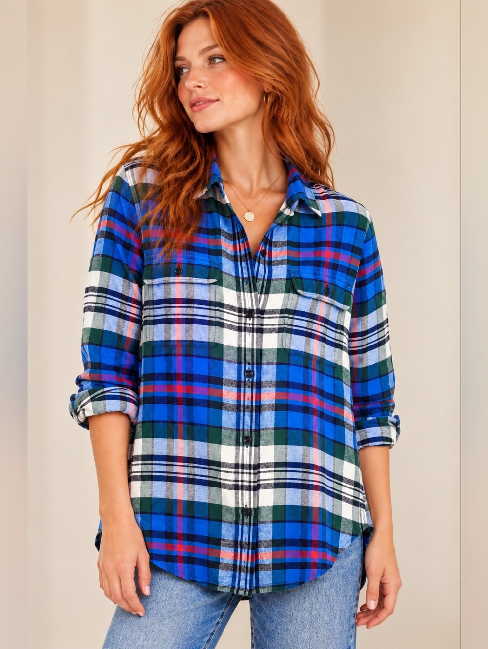 Madewell Blue and Green Plaid Button Down Shirt